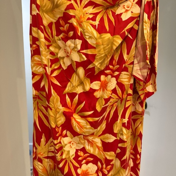 Rum Runner Vintage 100% Silk Red Hawaiian Floral Wrap Midi Dress Sz 10 Cruise - Picture 5 of 11